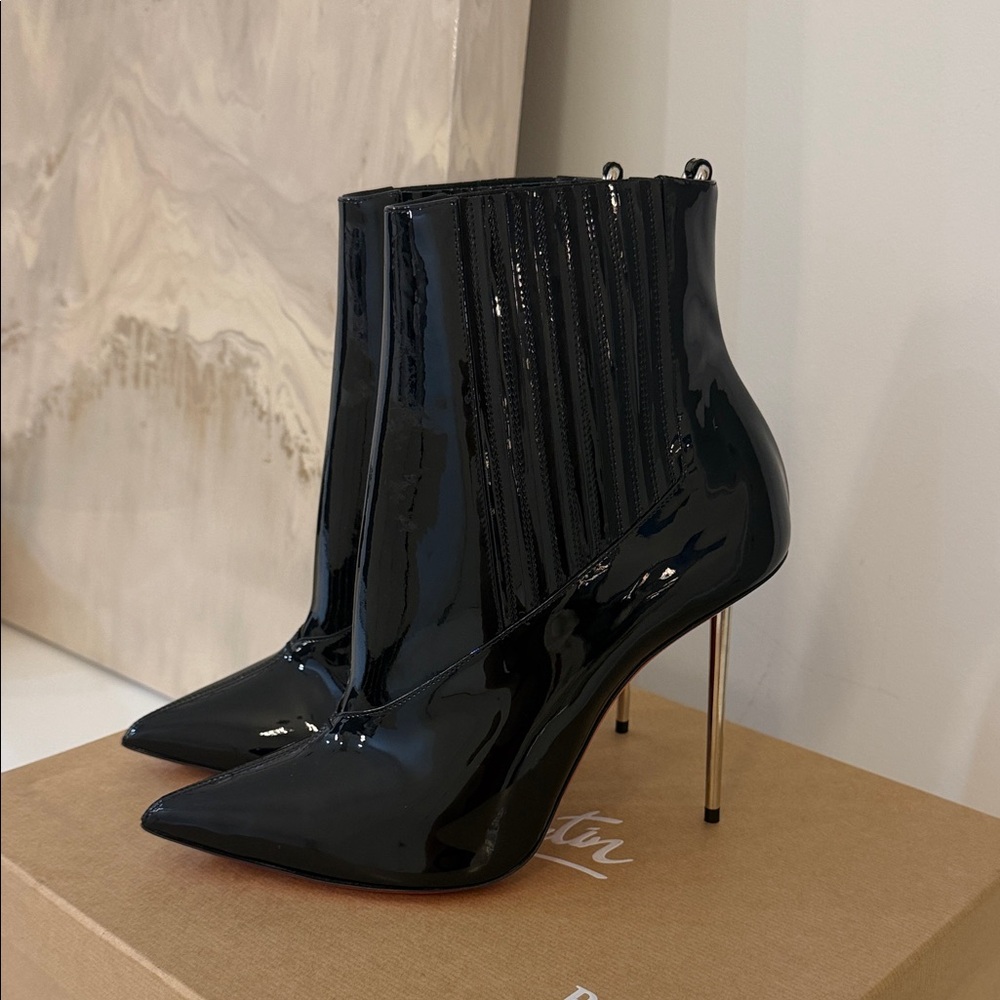 Christian Louboutin Glossy Black Ankle Booties - Picture 7 of 8
